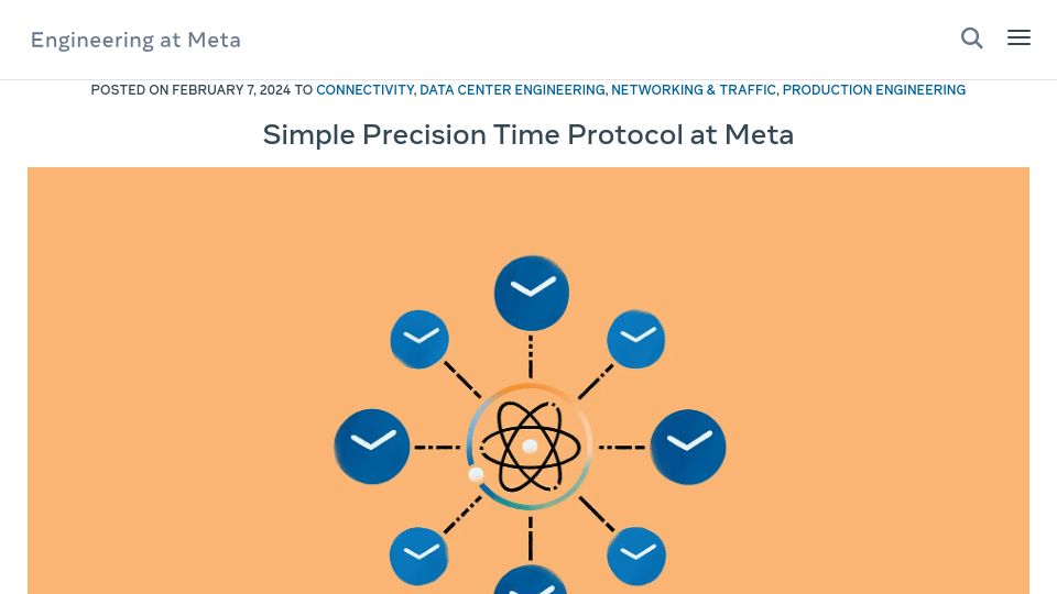 Screenshot of engineering.fb.com: Simple Precision Time Protocol at Meta