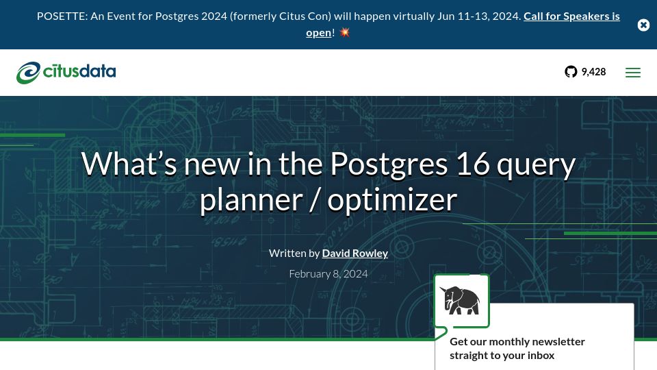Screenshot of citusdata.com: What's new in the Postgres 16 query planner