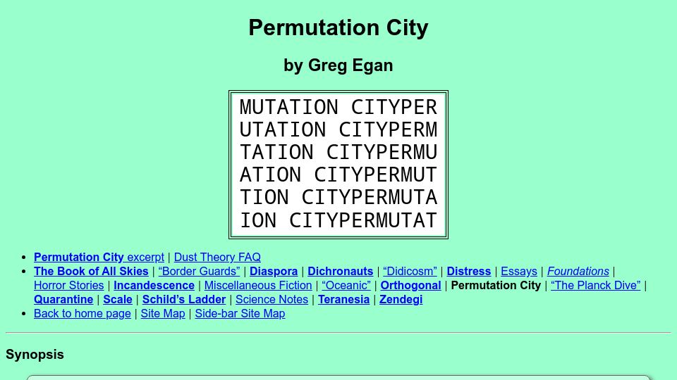 Screenshot of gregegan.net: Permutation City (1994)