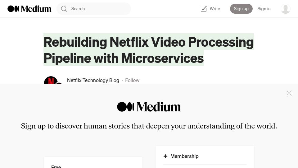 Screenshot of netflixtechblog.com: Rebuilding Netflix's video processing pipeline with microservices