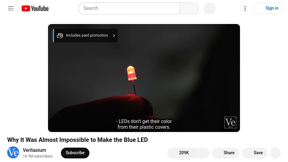 Screenshot of youtube.com: It was almost impossible to make the blue LED [video]