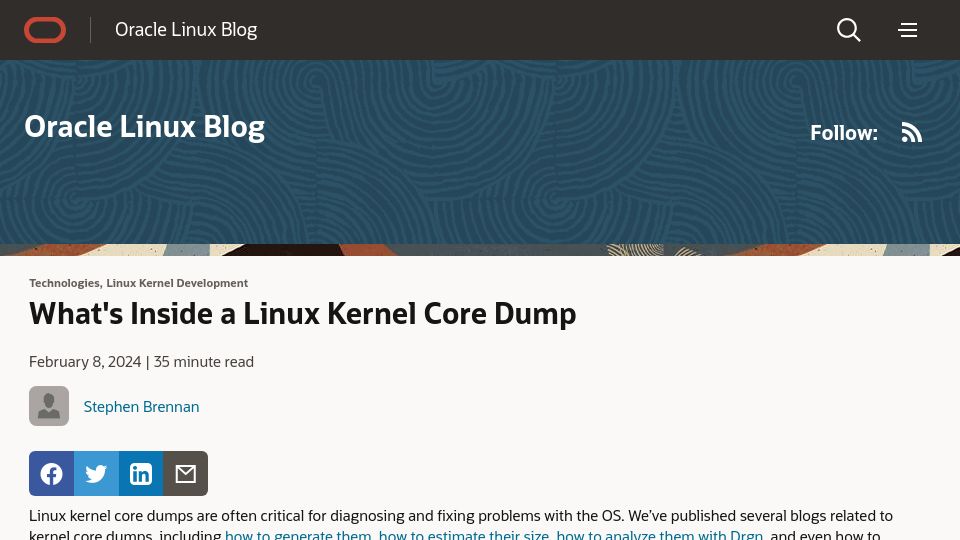 Screenshot of blogs.oracle.com: What's Inside a Linux Kernel Core Dump