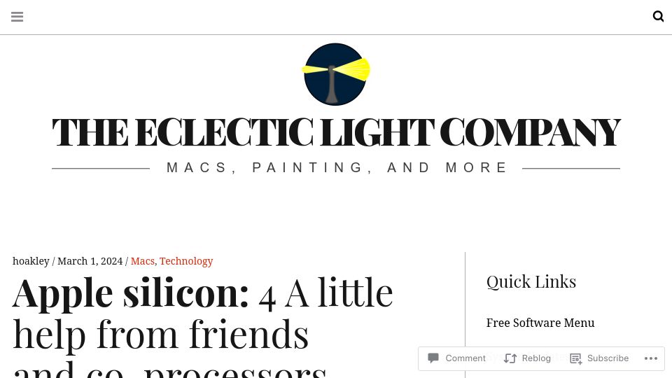 Screenshot of eclecticlight.co: Apple Silicon: A little help from friends and co-processors