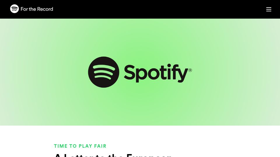 Screenshot of newsroom.spotify.com: A Letter to the European Commission on Apple's Lack of DMA Compliance