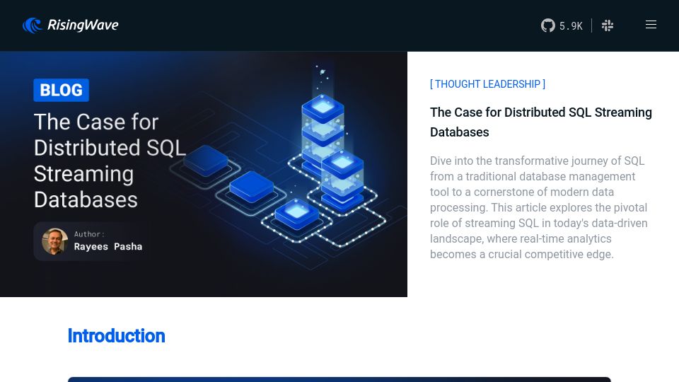 Screenshot of risingwave.com: Show HN: The Case for Distributed SQL Streaming Databases