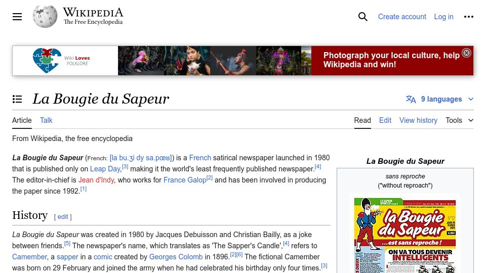 Screenshot of en.wikipedia.org: La Bougie Du Sapeur