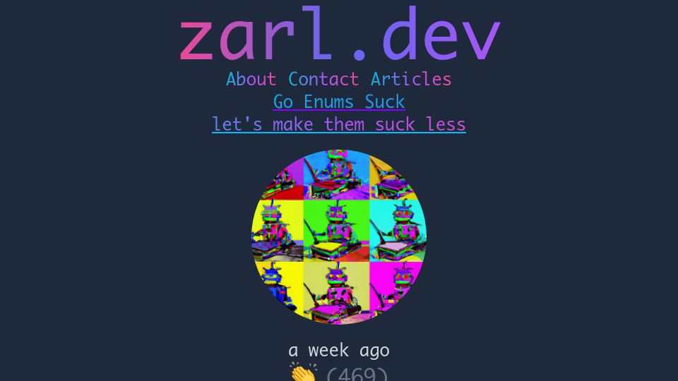 Screenshot of zarl.dev: Go Enums Suck