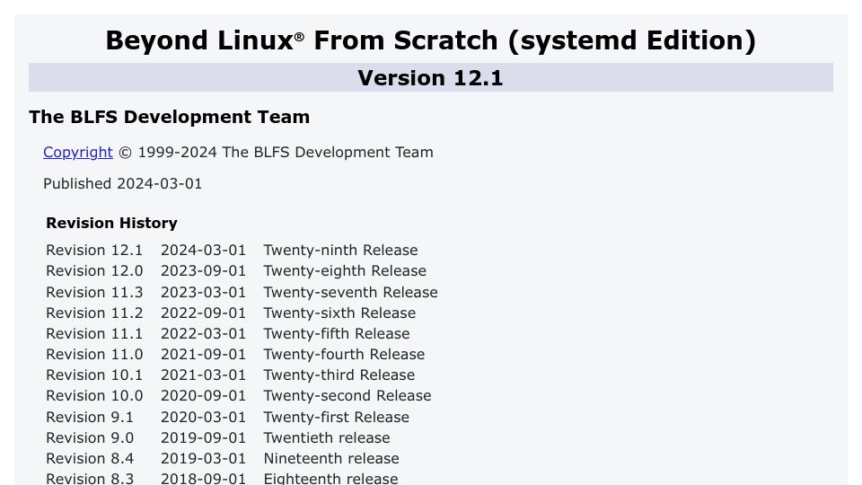 Screenshot of linuxfromscratch.org: Beyond Linux from Scratch