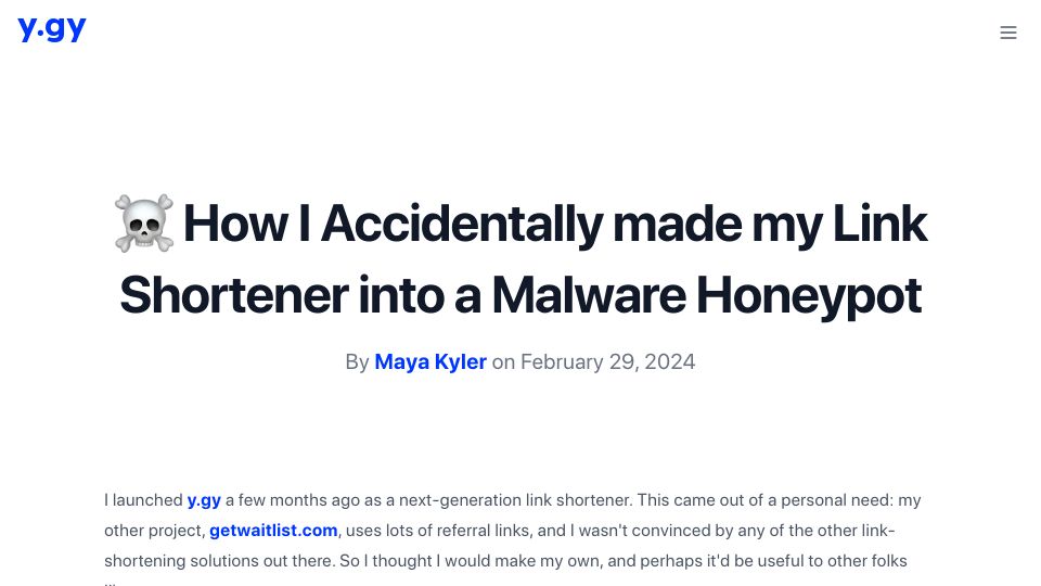 Screenshot of app.y.gy: I accidentally made my link shortener into a malware honeypot