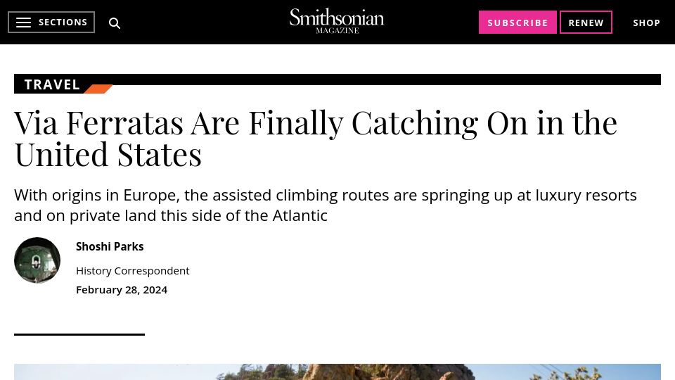 Screenshot of smithsonianmag.com: Via ferratas are finally catching on in the United States