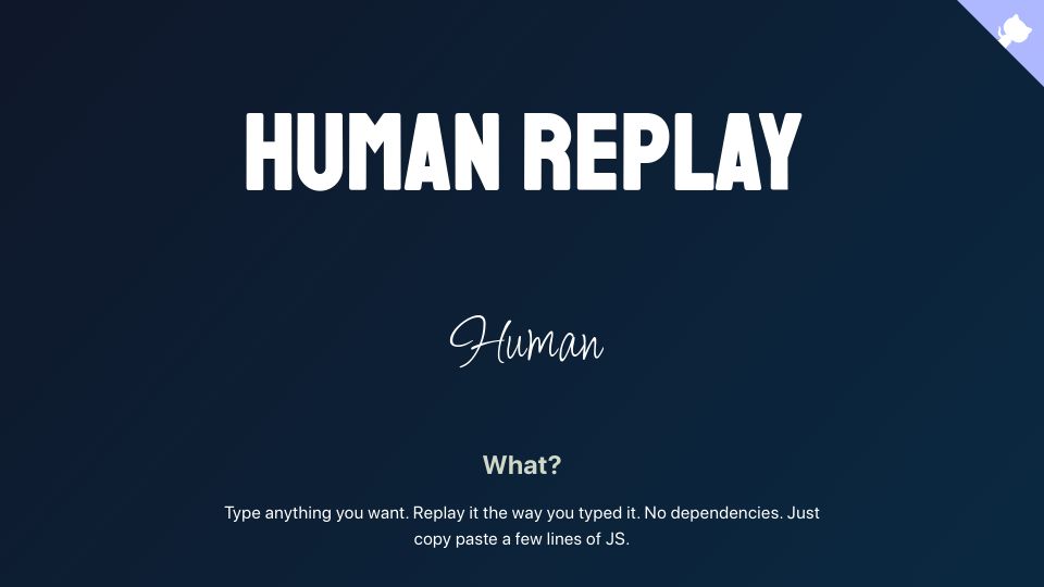 Screenshot of einenlum.github.io: Show HN: Replay your typing in a few lines of JavaScript