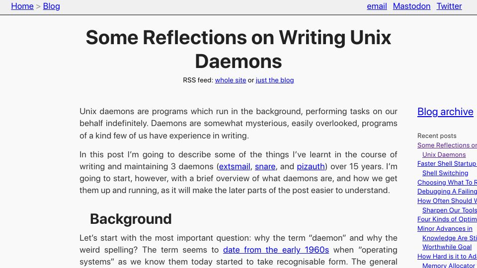 Screenshot of tratt.net: Some Reflections on Writing Unix Daemon