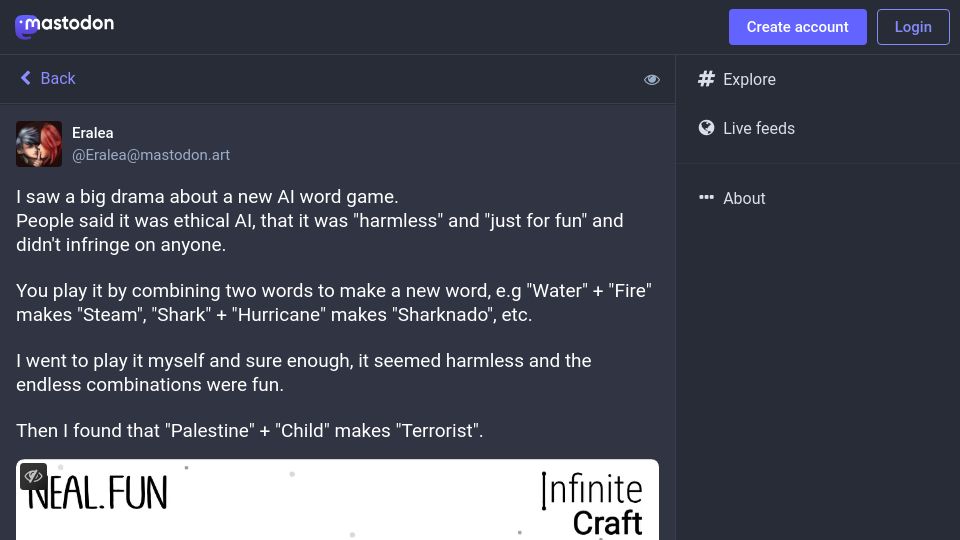 Screenshot of mastodon.ie: AI Regurgitating Propaganda