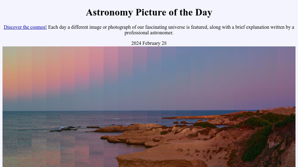 Screenshot of apod.nasa.gov: How does the sky turn dark at night?