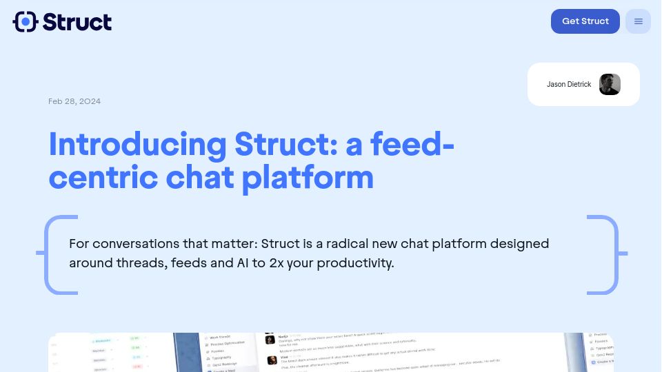 Screenshot of struct.ai: Show HN: Struct – A Feed-Centric Chat Platform