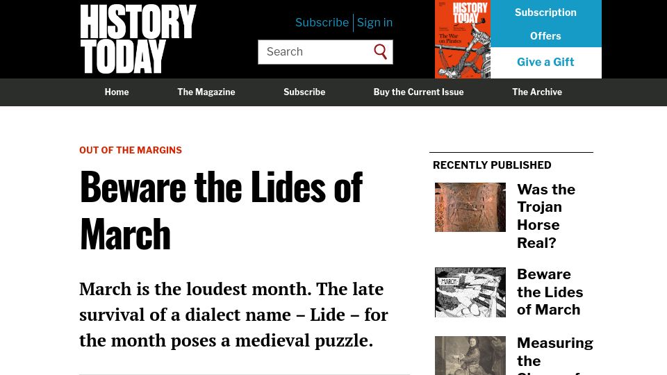 Screenshot of historytoday.com: Beware the Lides of March