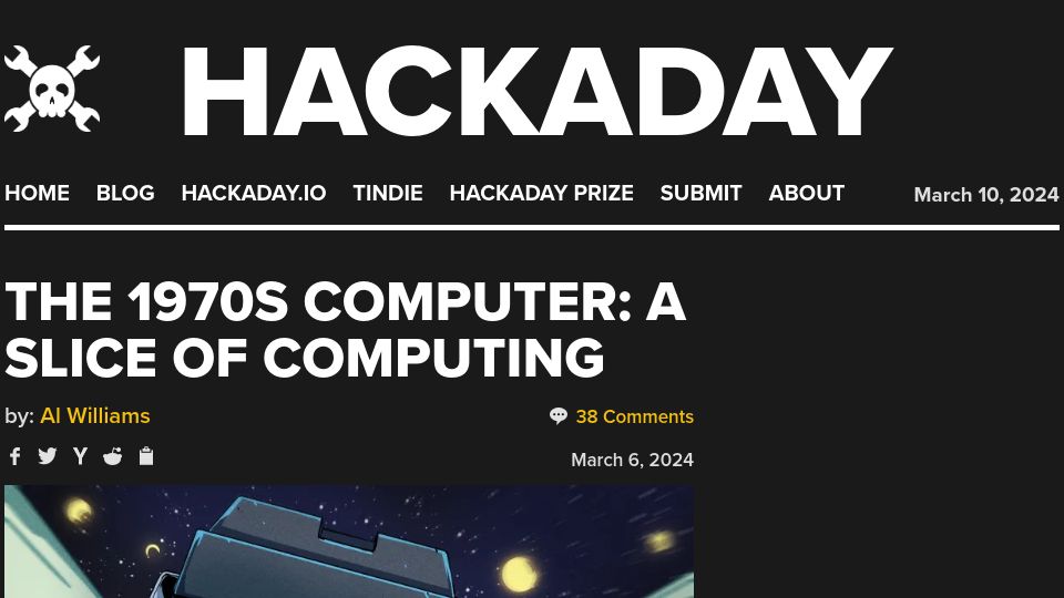 Screenshot of hackaday.com: The 1970s Computer: A Slice of Computing