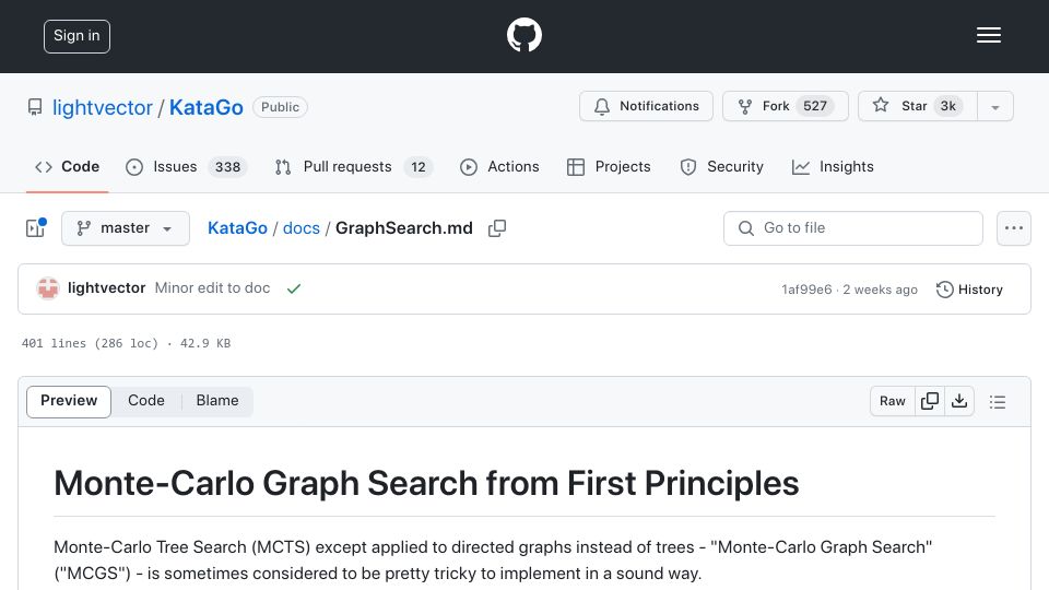 Screenshot of github.com: Monte-Carlo graph search from first principles