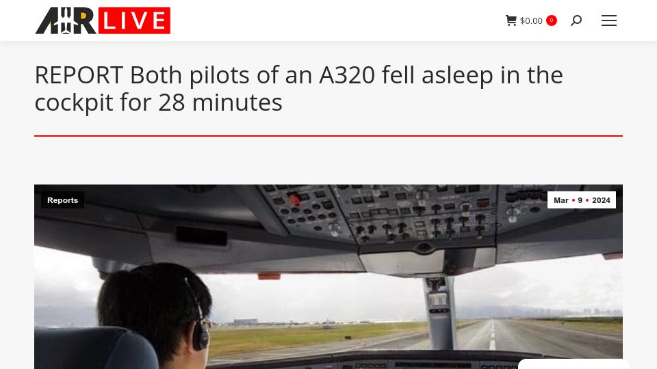 Screenshot of airlive.net: Both pilots of an A320 fell asleep in the cockpit for 28 minutes
