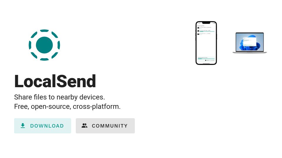Screenshot of localsend.org: LocalSend: Open-source, cross-platform file sharing to nearby devices