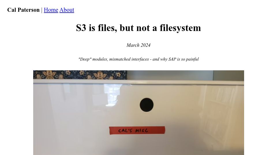 Screenshot of calpaterson.com: S3 is files, but not a filesystem