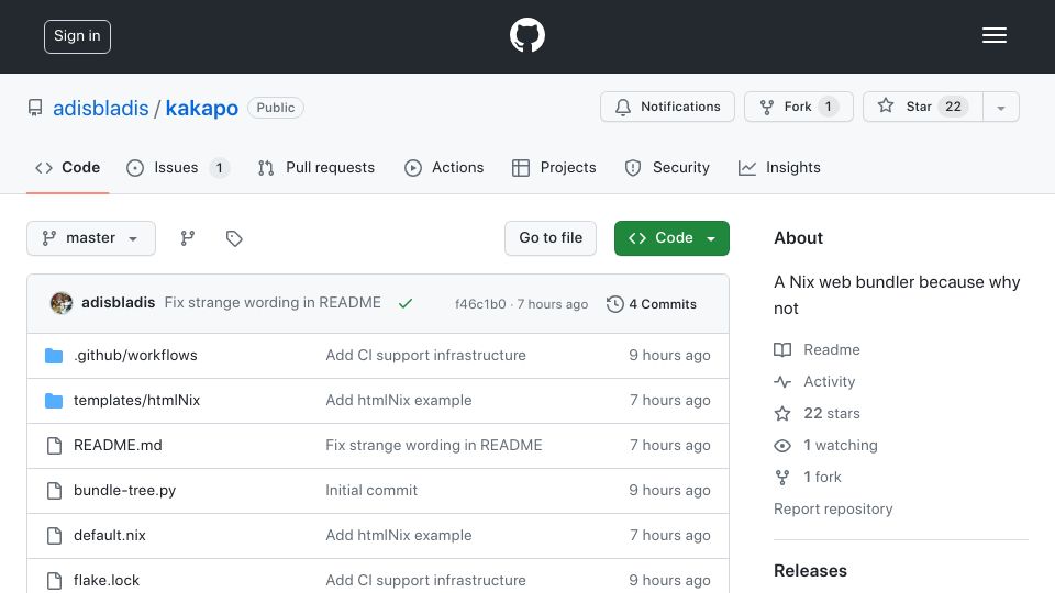 Screenshot of github.com: Kākāpō – A web bundler for Nix strings with context