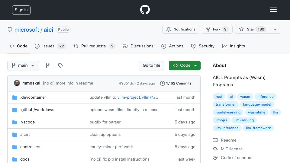 Screenshot of github.com: Show HN: Prompts as WASM Programs