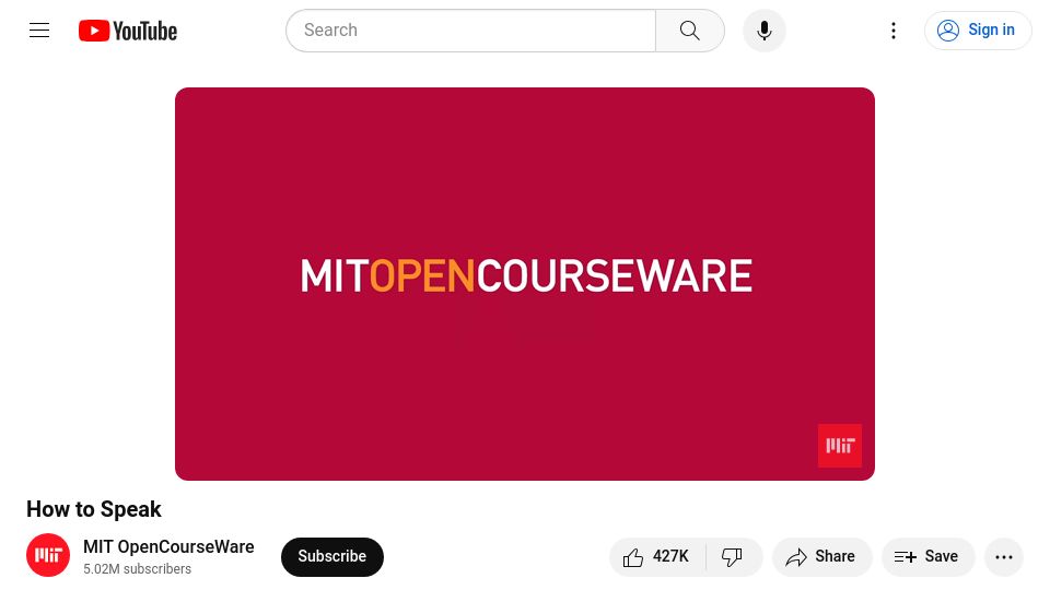Screenshot of youtube.com: How to Speak [video]