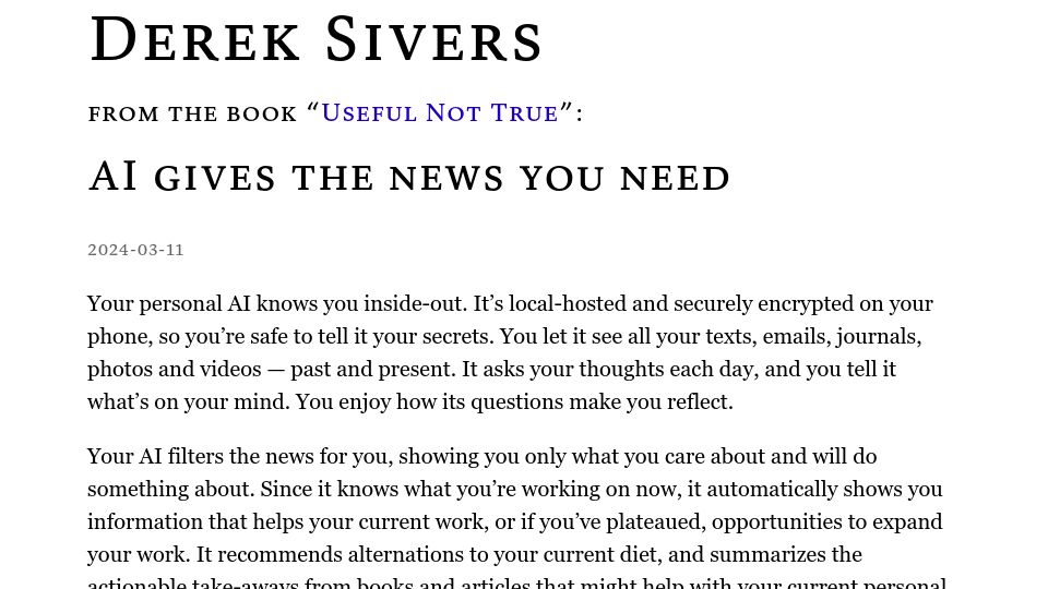 Screenshot of sive.rs: AI gives the news you need
