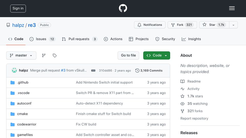 Screenshot of github.com: Show HN: RE3 – Reversed Engineered GTA3 Source Code