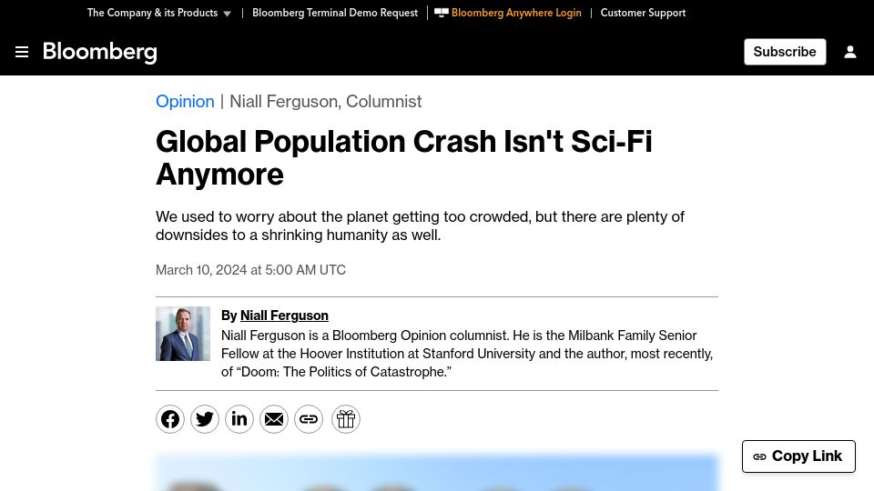 Screenshot of bloomberg.com: Global Population Crash Isn't Sci-Fi Anymore