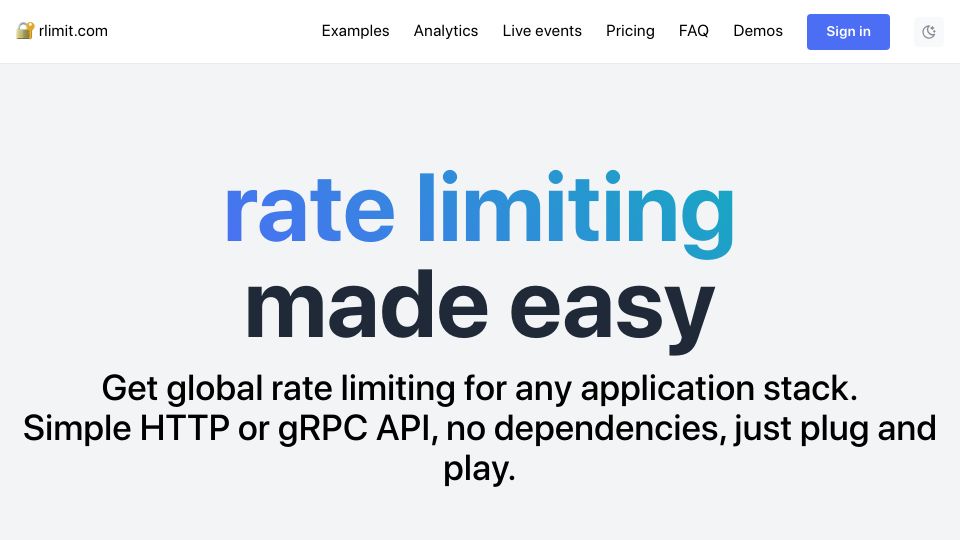 Screenshot of rlimit.com: rlimit.com – rate-limiting made easy