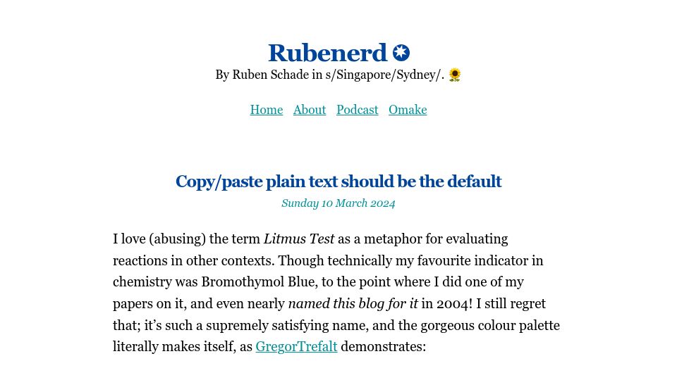 Screenshot of rubenerd.com: Copy/paste plain text should be the default