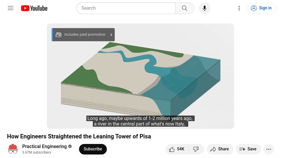 Screenshot of youtube.com: How engineers straightened the Leaning Tower of Pisa [video]