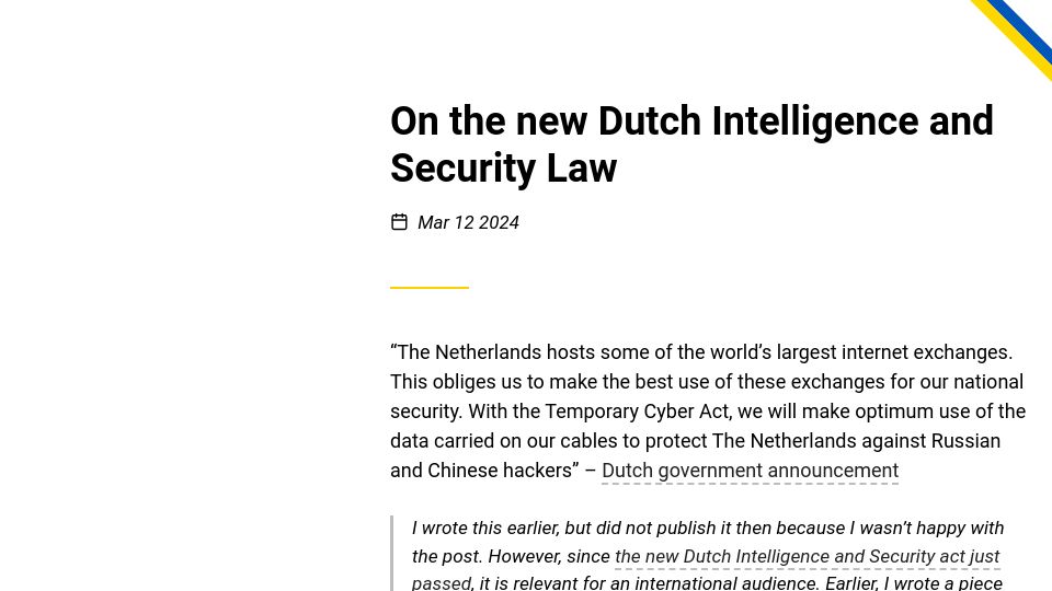 Screenshot of berthub.eu: On the new Dutch intelligence and security law