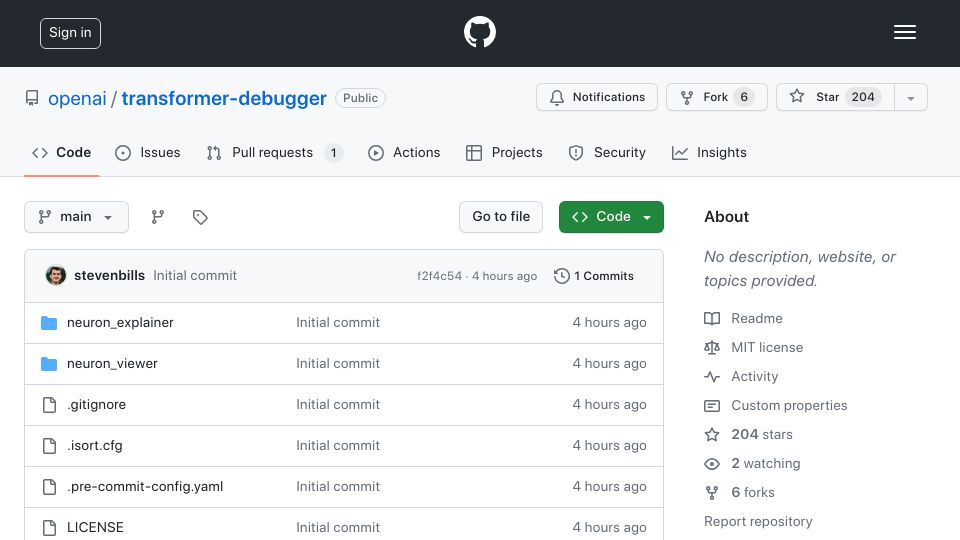 Screenshot of github.com: OpenAI – transformer debugger release