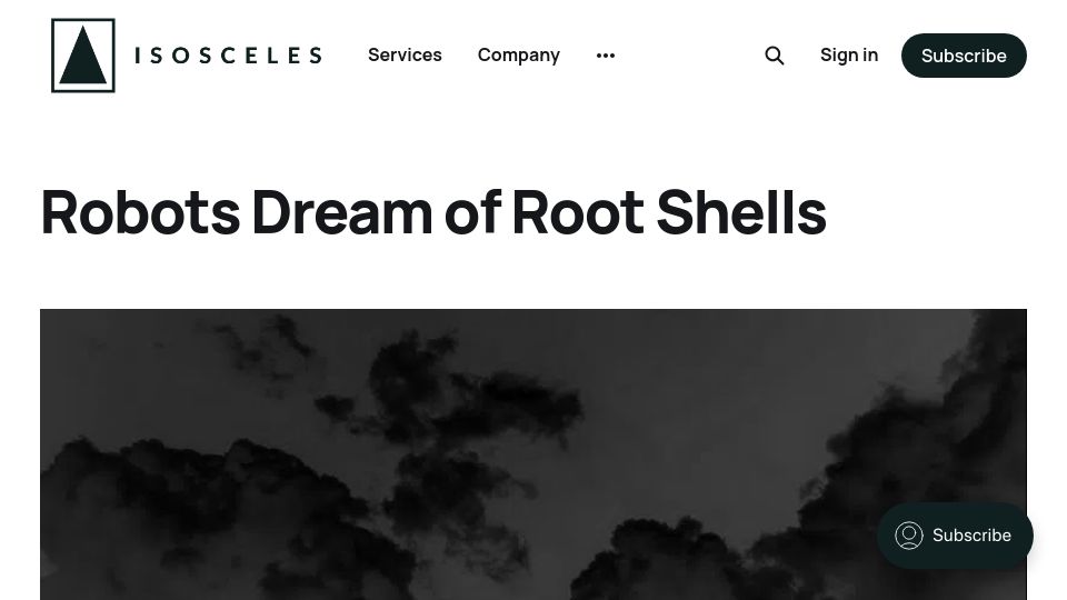 Screenshot of blog.isosceles.com: Robots Dream of Root Shells
