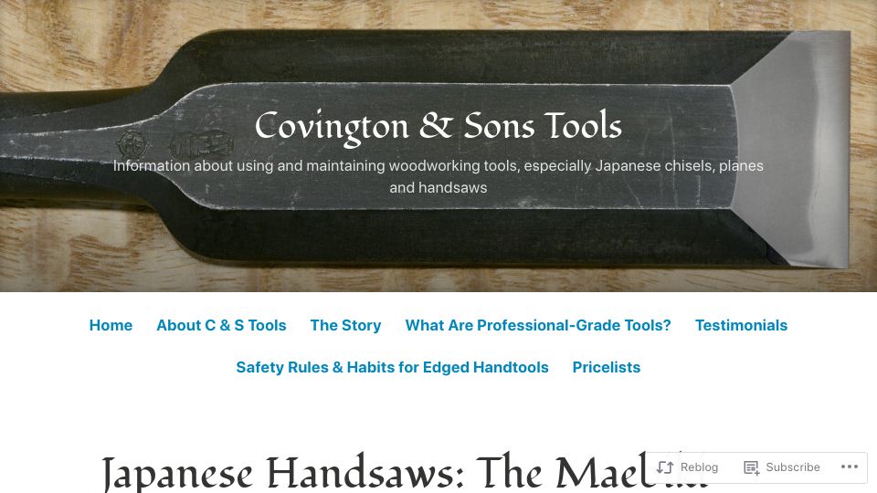 Screenshot of covingtonandsons.com: Japanese Handsaws: The Maebiki Ooga