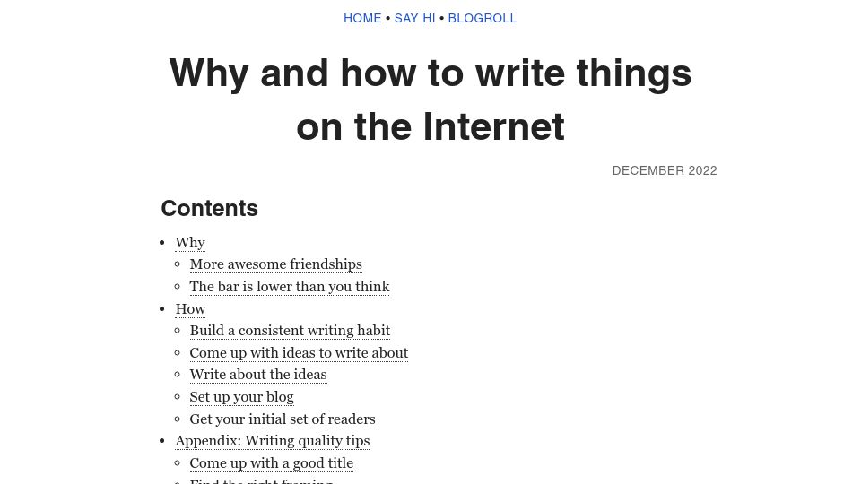 Screenshot of benkuhn.net: Why and how to write things on the Internet