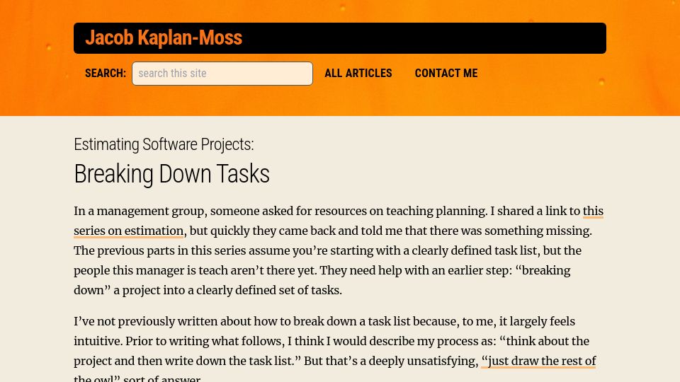 Screenshot of jacobian.org: Breaking down tasks