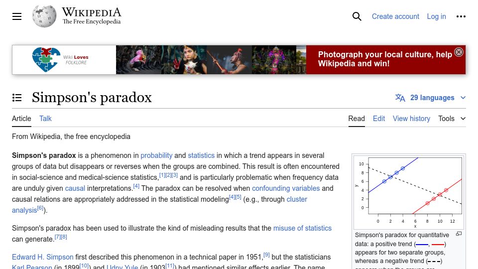 Screenshot of en.wikipedia.org: Simpson's paradox