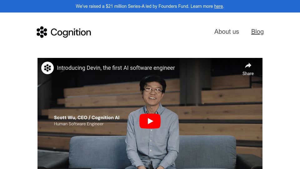 Screenshot of cognition-labs.com: Devin: AI Software Engineer
