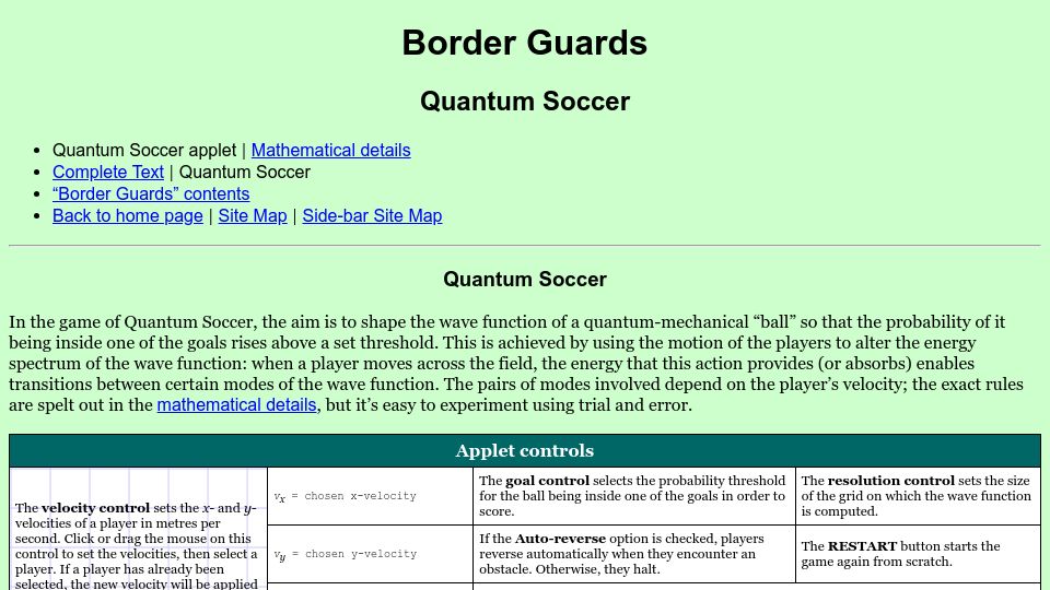 Screenshot of gregegan.net: Quantum Soccer (2009)
