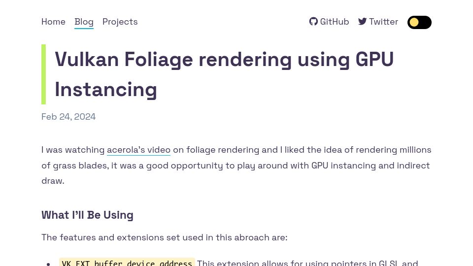 Screenshot of thegeeko.me: Vulkan Foliage rendering using GPU Instancing