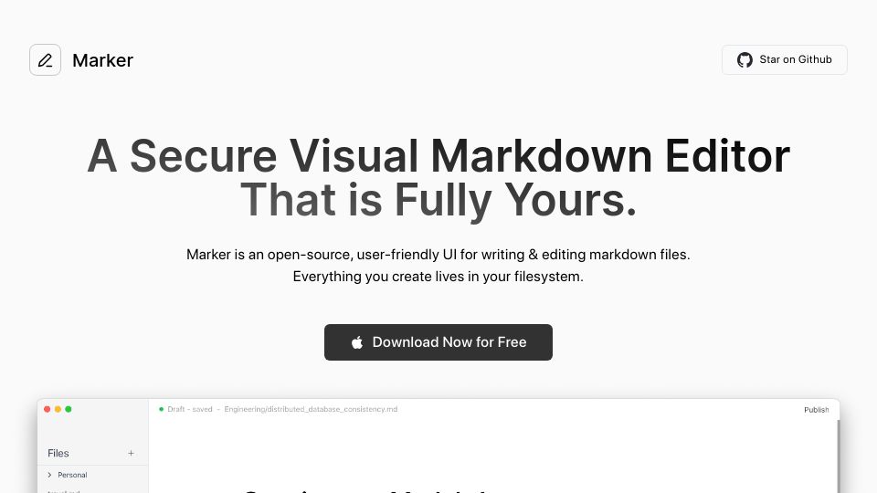 Screenshot of marker.pages.dev: Show HN: A user-friendly UI for viewing and editing Markdown files
