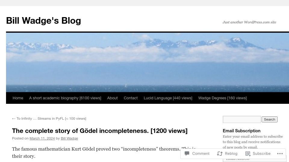 Screenshot of billwadge.com: The complete story of Gödel incompleteness
