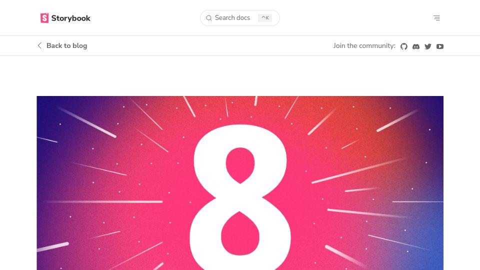 Screenshot of storybook.js.org: Storybook 8