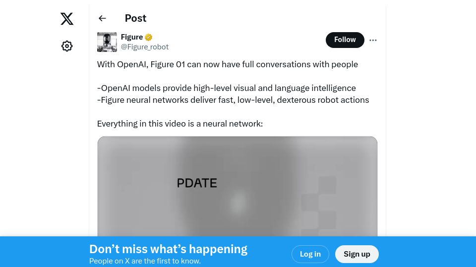Screenshot of twitter.com: Figure 01 robot demos its OpenAI integration