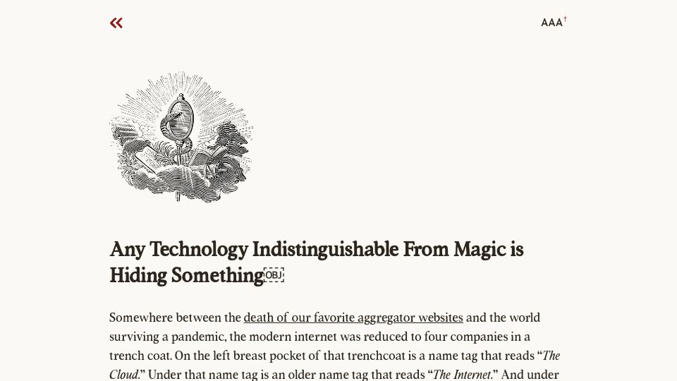Screenshot of fromjason.xyz: Any Technology Indistinguishable from Magic Is Hiding Something