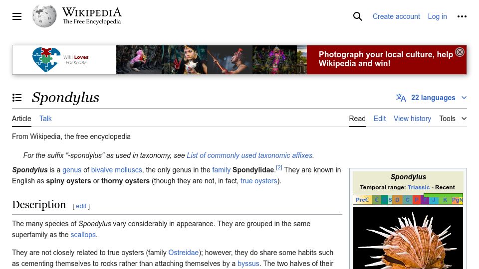 Screenshot of en.wikipedia.org: Spondylus